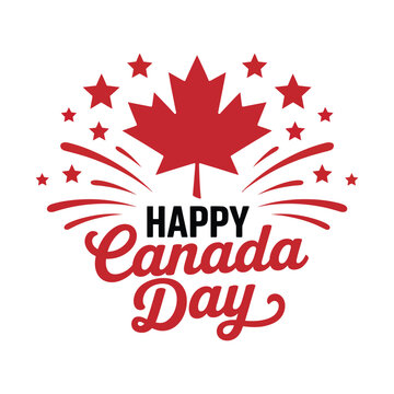 Happy Canada Day celebration graphic with maple leaf, vector illustration