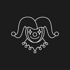 Naklejka premium Jester Clown Face Line Art Icon with Hat and Bells on Black Background