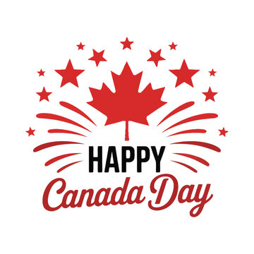 Happy Canada Day celebration graphic with maple leaf, vector illustration