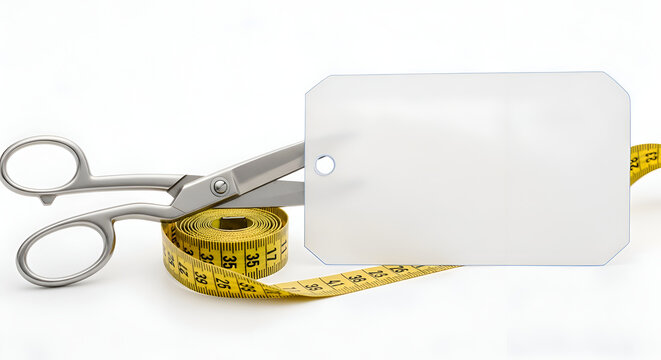 Measuring tape with scissors and card.