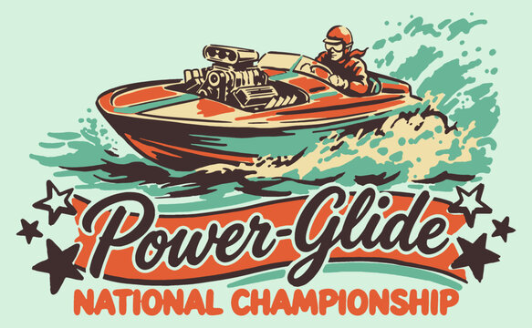 Build for speed. Speedboat print design for t shirt print, poster, sticker, background. Legend race. Water speed graphic. Extreme racing club