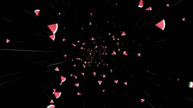 Falling Overlay 3D Watermelon Pieces Animation on Alpha Channel, Loop
