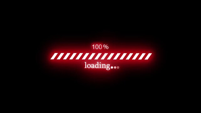 Glowing loading bar percent animation on black background
