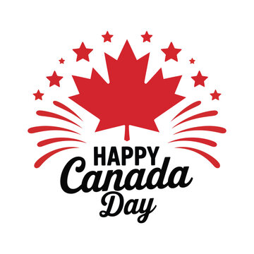 Happy Canada Day celebration graphic with maple leaf, vector illustration