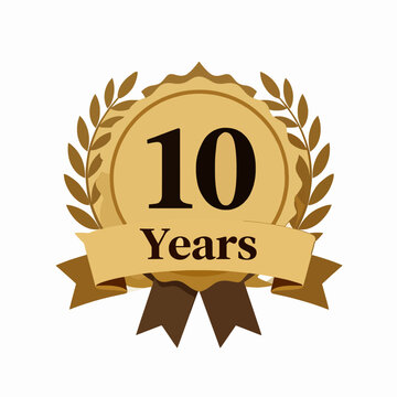 Elegant 10th Anniversary Badge Vector Illustration: Ornate Gold Milestone Award Emblem for Corporate Achievements