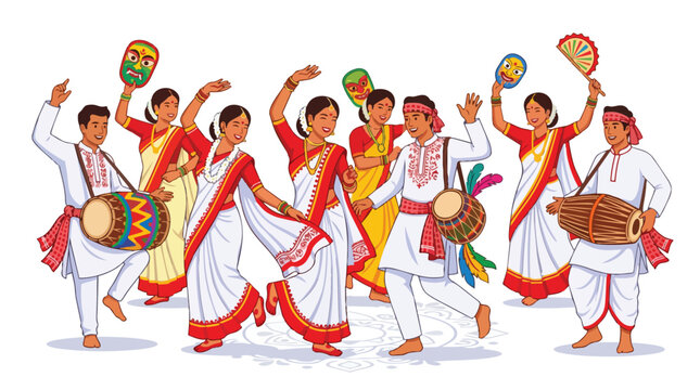 Vibrant Bengali New Year Celebration Pohela Boishakh with Traditional Dance Music and Masks