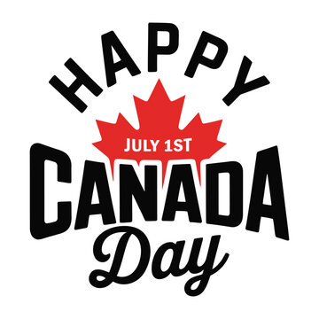 Happy Canada Day celebration graphic with maple leaf, vector illustration