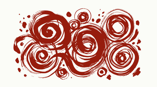 A vibrant abstract illustration of swirling red patterns and shapes on a white background.