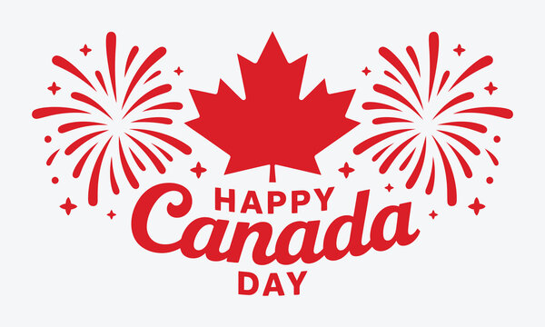 Happy Canada Day celebration graphic with maple leaf, vector illustration