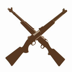 Obraz premium Flat vector icon of a single crossed rifle, military weapon icon, historical firearms diagram, survival equipment illustration