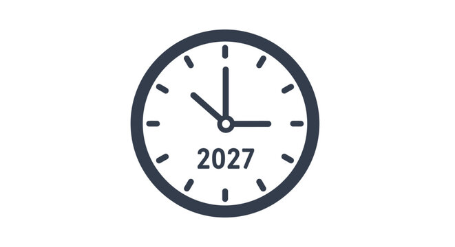 Clock face with year 2027.