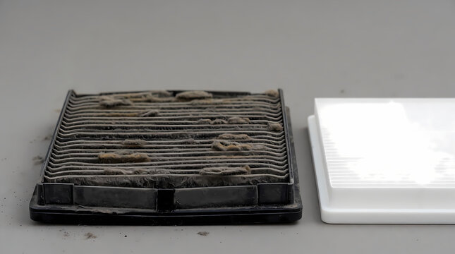 Dusty air filter textures in industrial setting close-up view of contaminated filter analyzing environmental impact