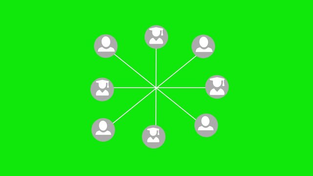 User network hub and spokes on black background animation