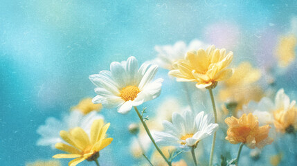 Soft blurred vintage background with Y2K flowers. Delicate bloom of a bouquet of flowers in warm pastel tones with a dreamy light leak and soft focus, creating a calm, romantic and aesthetic atmospher © Iren Art