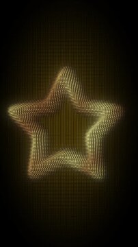 Golden Five-Pointed Star Frame With Rotating Animation, Digital Dot Particles on Dark Background, Glowing Dot Grid 3D Geometric Shape, 4K Seamless Loop, Vertical Video