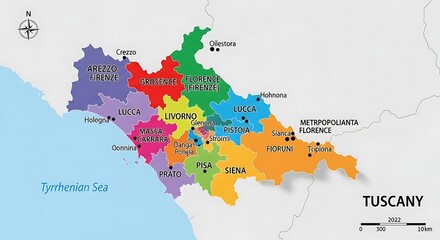 Obraz premium Detailed Map of Tuscany Region in Italy with Cities.
