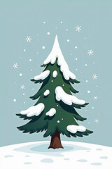 Fototapeta premium Winter Wonderland: Hand-Drawn Snow-Covered Pine Tree Illustration