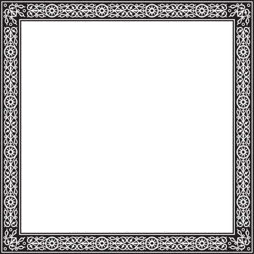 Vector monochrome black square Yakut ornament. An endless rectangular border, a frame of the northern peoples of the Far East.
