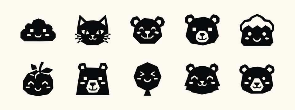 Geometric Kawaii Animal and Nature Silhouette Icons