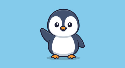 Fototapeta premium Cute cartoon penguin waving hello