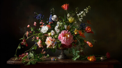 Fototapeta premium Still life with a beautiful bouquet of flowers