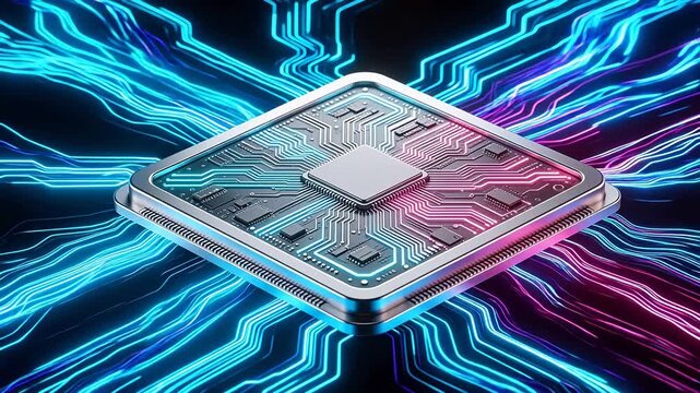 Microchip with glowing circuit lines