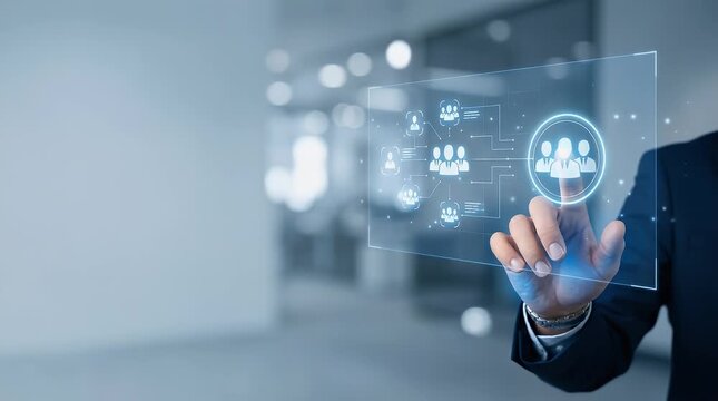 Business Professional Interacting with Holographic User Interface