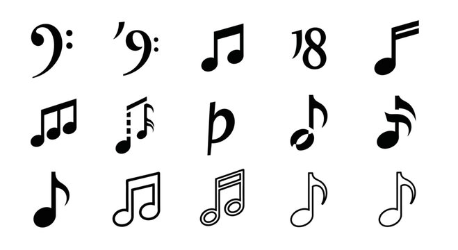 A collection of various musical notes and symbols arranged on a page