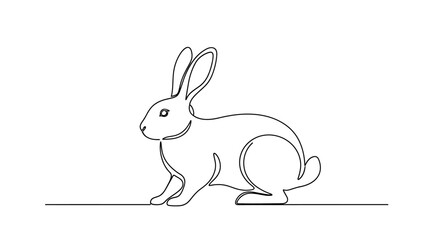 Obraz premium Minimalist continuous line drawing of a sitting rabbit facing left.