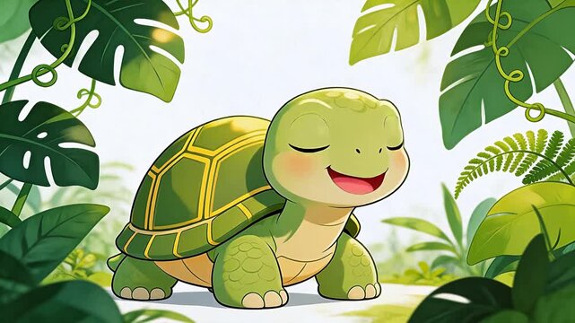 Cartoon turtle in jungle