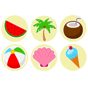 set of beach stickers