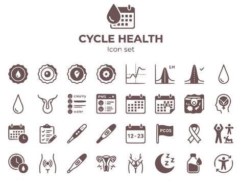 Menstrual Health & Cycle Tracking Icon Set: FemTech & Hormonal Wellness Vector