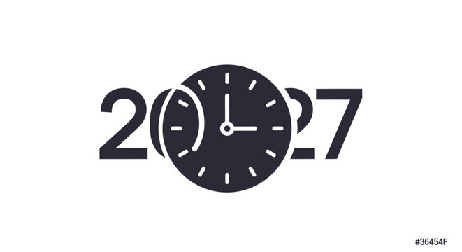Clock with year two thousand twenty seven.
