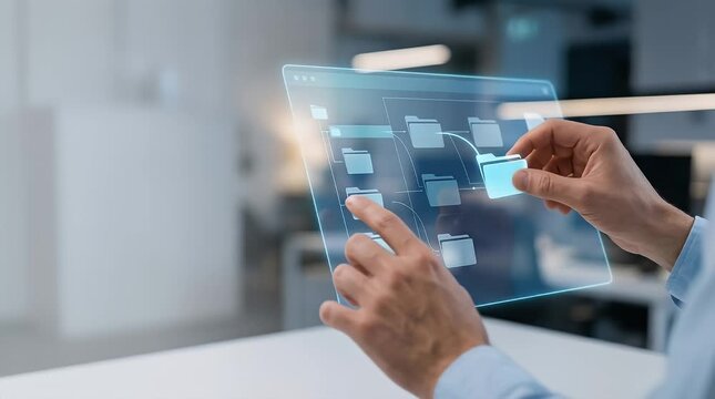 Hands Interacting with Holographic User Interface in Modern Office