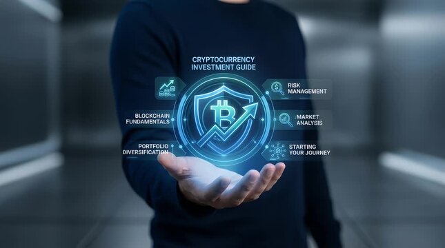 Cryptocurrency Investment Guide Holographic Display in Hand