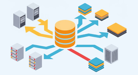 Fototapeta premium Data exchange between multiple servers and databases.