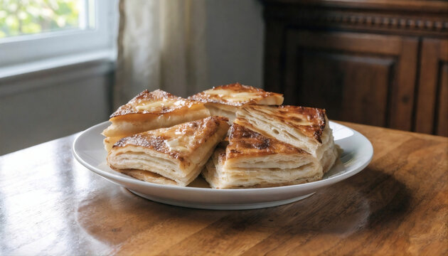 Yemeni Malawach &ndash; Flaky Layered Flatbread Served with Honey and Butter in Traditional Style