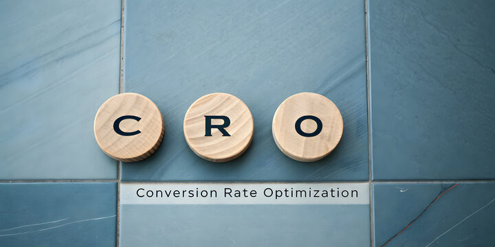 Wooden discs with letters CRO on tiled surface conversion rate optimization.