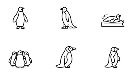 Penguin Icon Set: Simple and stylized illustrations showcasing penguin in various poses, perfect for educational resources, web design, or adding a touch of arctic charm to your project. © abidakhatun