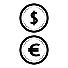 Fototapeta premium Dollar and Euro coins line icons set, money exchange and global finance vector illustration. 