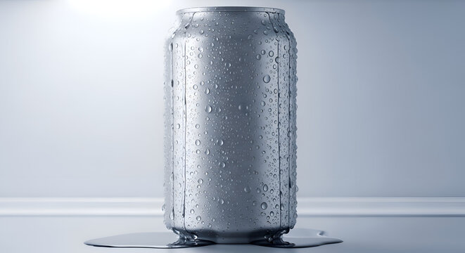 Cold soda can with water drops.