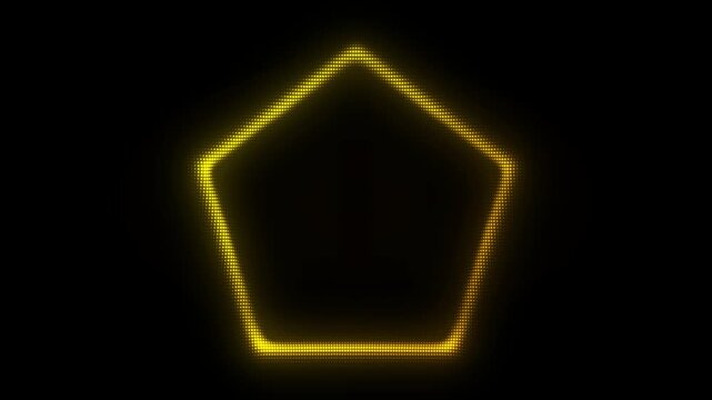 Golden Pentagon Frame With Scanner Effect Animation, Digital Dot Particles on Dark Background, Golden Scanning Dot Grid Geometric Shape, 4K Seamless Loop