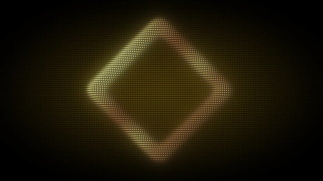 Golden Rhombus Diamond Frame With Rotating Animation, Digital Dot Particles on Dark Background, Glowing Dot Grid 3D Geometric Shape, 4K Seamless Loop