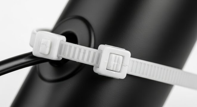 Cable tie securing black cord.