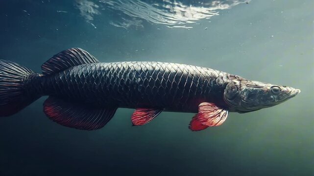 Arapaima Swimming Through a Tropical River