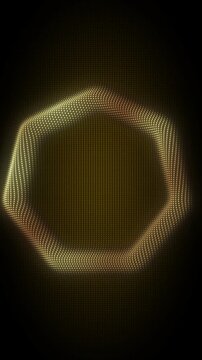 Golden Heptagon Frame With Rotating Animation, Digital Dot Particles on Dark Background, Glowing Dot Grid 3D Geometric Shape, 4K Seamless Loop, Vertical