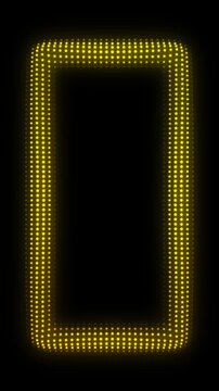 Golden Vertical Rectangle Frame With Breathing Animation, Glowing Star Particles on Dark Background, Pulsing Geometric Shape Border, 4K Seamless Loop, Vertical Video