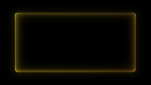 Golden Horizontal Rectangle Frame With Scanner Effect Animation, Digital Dot Particles on Dark Background, Golden Scanning Dot Grid Geometric Shape, 4K Seamless Loop
