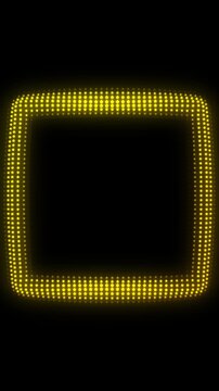 Golden Square Frame With Breathing Animation, Glowing Star Particles on Dark Background, Pulsing Geometric Shape Border, 4K Seamless Loop, Vertical
