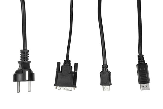 set of various electric plug and cable isolated on white or transparent png